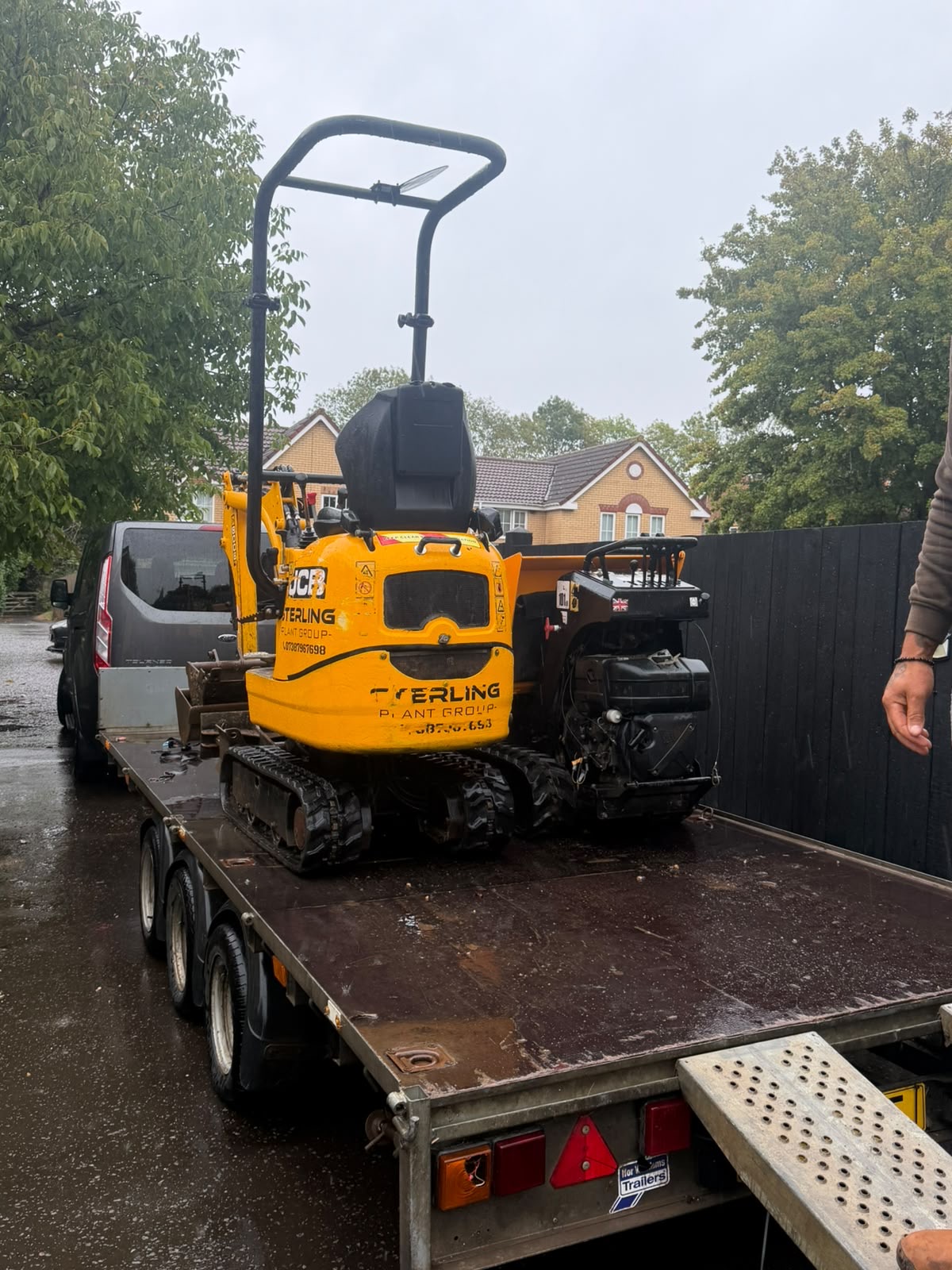 Ifor Williams LM166 plant trailer loaded with the JCB 8008 micro digger and tracked mini dumper