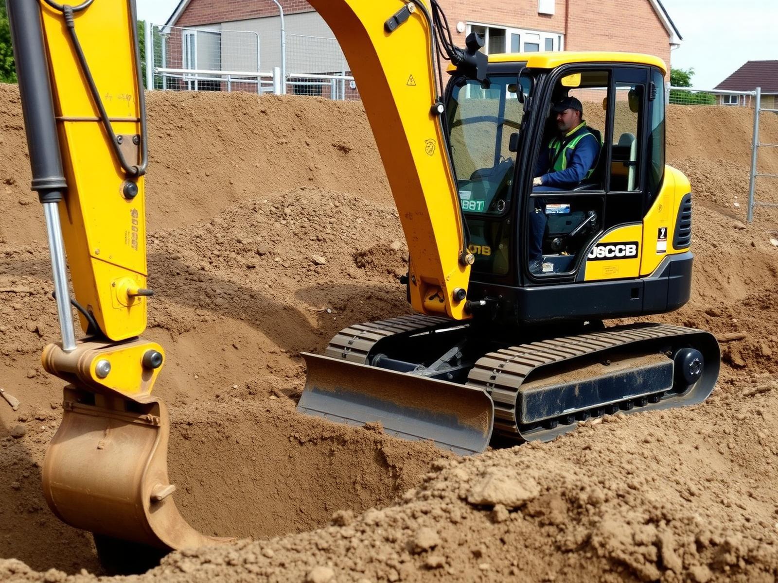 JCB 48Z-1 5 tonne mini excavator digging foundations on a UK site